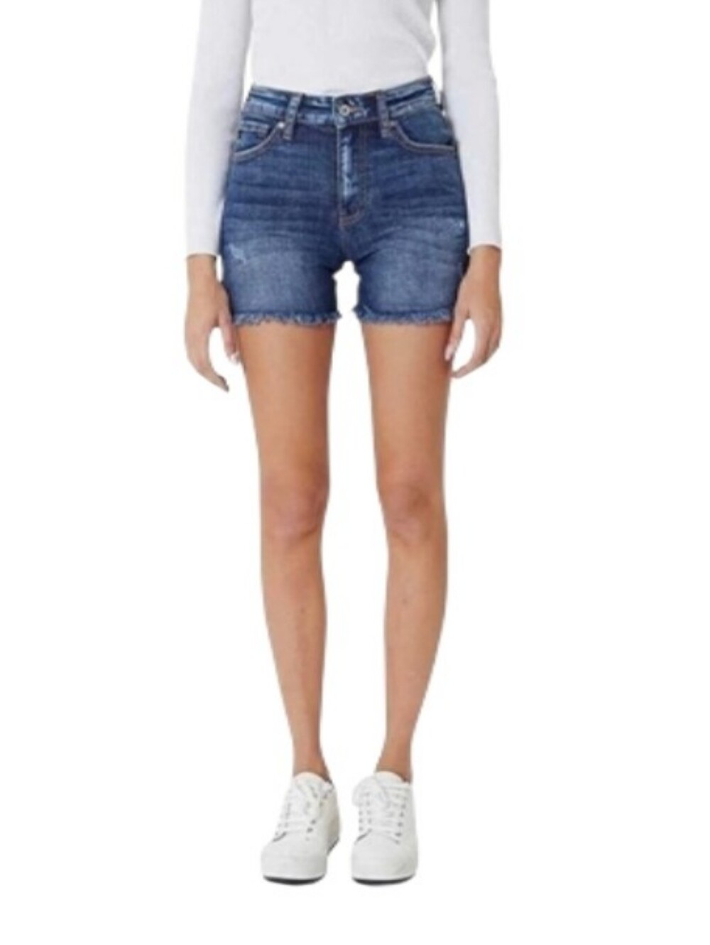 Kancan High-Rise Raw Hem Cutoff Denim Distressed Shorts-NWOT